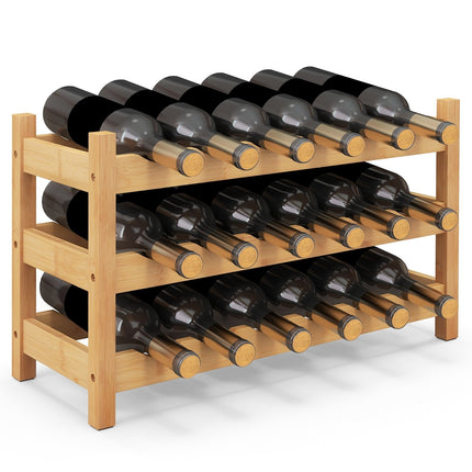 3-Tier Bamboo Freestanding Countertop Wine Bottle Organizer-Coffee