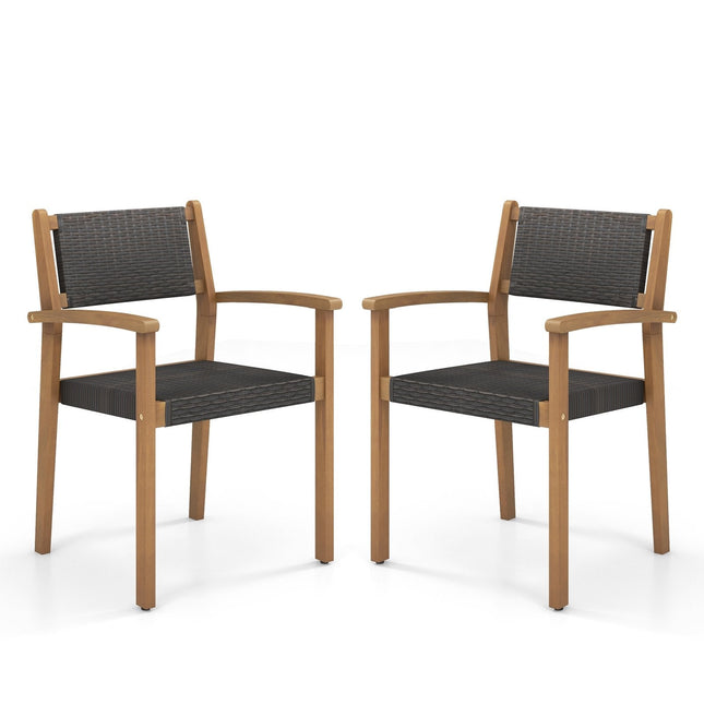Set of 2 Stackable Outdoor Wicker Dining Chair
