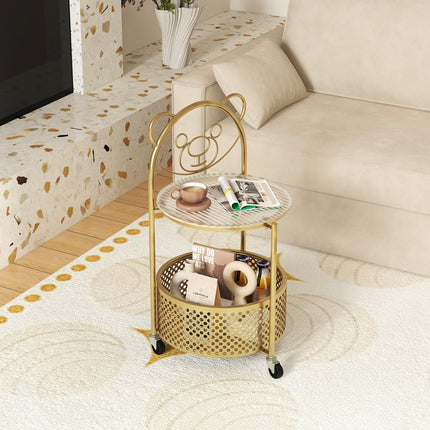 Modern Sofa Side Table on Lockable Wheels for Living Room Bedroom Study-Gold