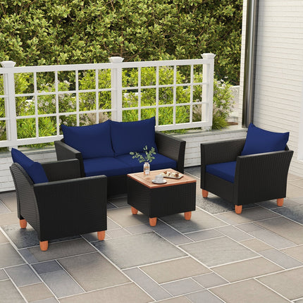 4 Pieces Outdoor Conversation Set with Storage Coffee Table-Gray