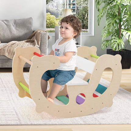 2-in-1 Rocking Horse Arch for Kids Montessori Climbing Toys with Arch Climber-Multicolor