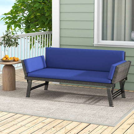 Outdoor Convertible Sofa Daybed with Adjustable Armrests for Balcony-Gray