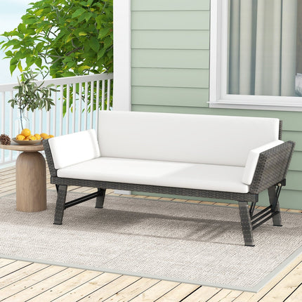Outdoor Convertible Sofa Daybed with Adjustable Armrests for Balcony-Gray