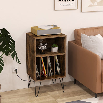 Record Player Stand with Charging Station for Living Room Bedroom-Black