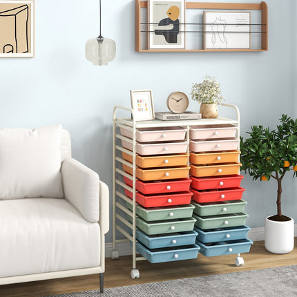 20 Drawers Rolling Storage Cart Studio Organizer-Beige