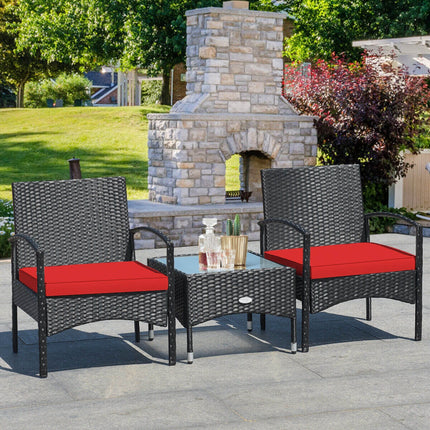 3 Pieces Patio Wicker Rattan Furniture Set with Cushion for Lawn Backyard-Gray