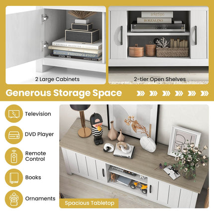 TV Stand with 2 Cabinets and Open Shelves for TVs up to 65 Inches-Black