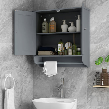 Wall Mounted Bathroom Storage Medicine Cabinet with Towel Bar-Brown