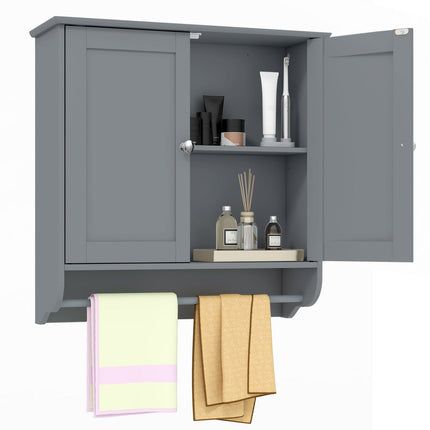 Wall Mounted Bathroom Storage Medicine Cabinet with Towel Bar-Brown