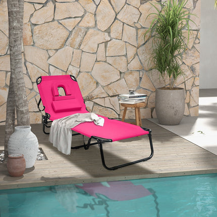 Beach Chaise Lounge Chair with Face Hole and Removable Pillow-Beige