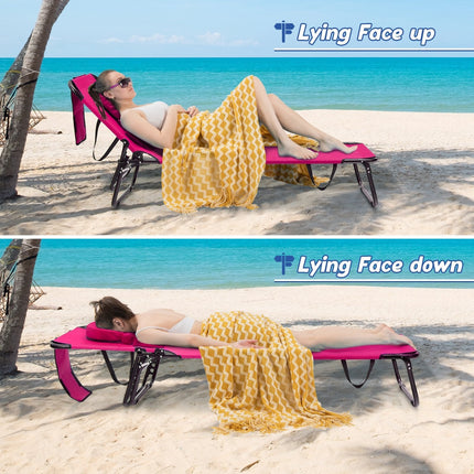 Beach Chaise Lounge Chair with Face Hole and Removable Pillow-Beige
