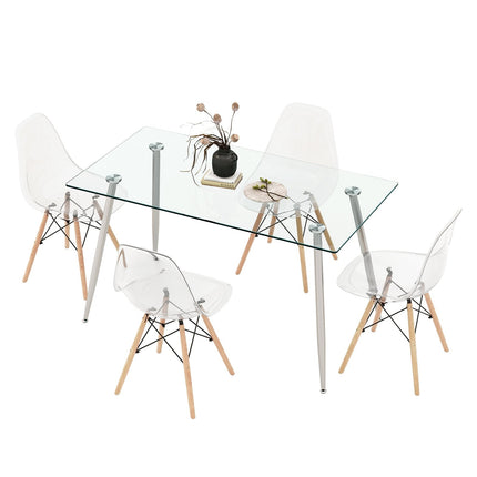 5 Pieces Rectangle Dining Table Set with 51 Inch Glass Tabletop-Gray