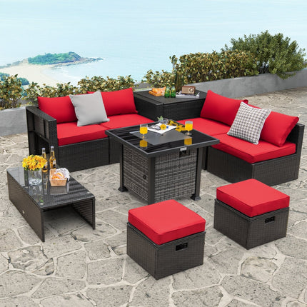 Outdoor 9 Pieces Patio Furniture Set with 50 000 BTU Propane Fire Pit Table-Black