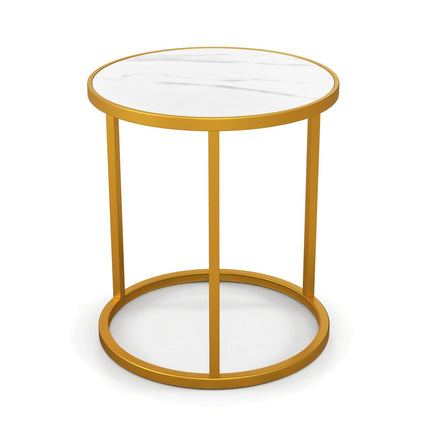 Marble Top Round Side Table 16-Inch End Table with Golden Metal Frame-2 Pieces