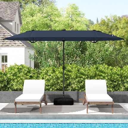 13FT Double-sided Patio Umbrella with Solar Lights for Garden Pool Backyard-Beige
