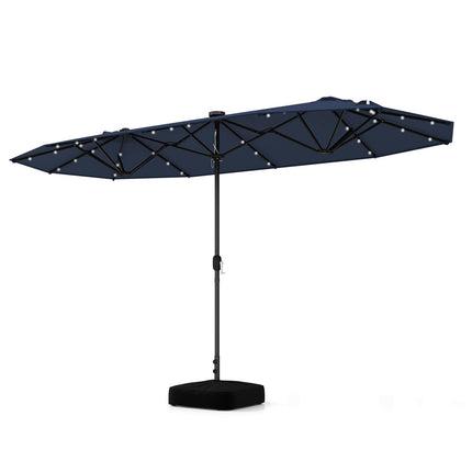 13FT Double-sided Patio Umbrella with Solar Lights for Garden Pool Backyard-Beige