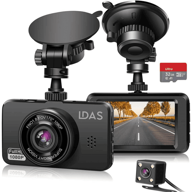LDAS Dash Cam for Cars Front and Rear and SD Card Included