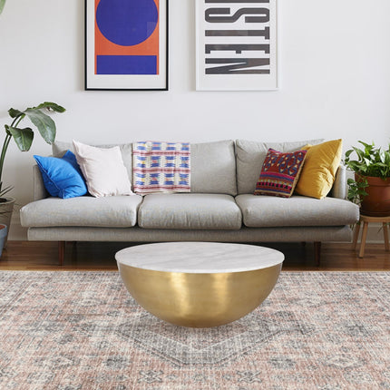 Lia Brass Drum Coffee Table With Marble Top