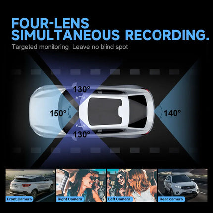 A365 Dash Cam, 4 Channel Camera FHD 1080Px4, Front, Left, Right and Rear, Front and Rear Inside, Built in GPS WiFi, Support 256 GB Max, Free 64GB Card, A365-4CH
