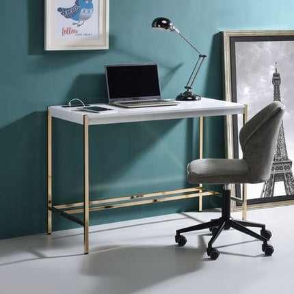 Lunar Elegant Multi-Purpose Desk w/USB Port - White/Gold
