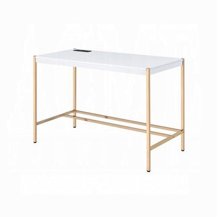 Lunar Elegant Multi-Purpose Desk w/USB Port - White/Gold