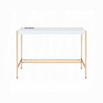 Lunar Elegant Multi-Purpose Desk w/USB Port - White/Gold