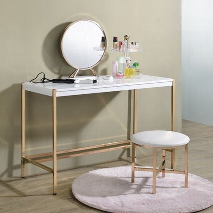 Lunar Elegant Multi-Purpose Desk w/USB Port - White/Gold