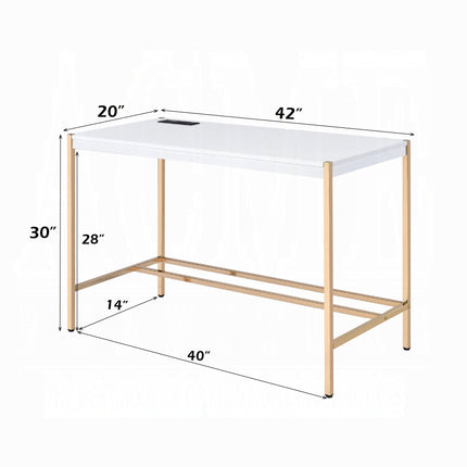 Lunar Elegant Multi-Purpose Desk w/USB Port - White/Gold