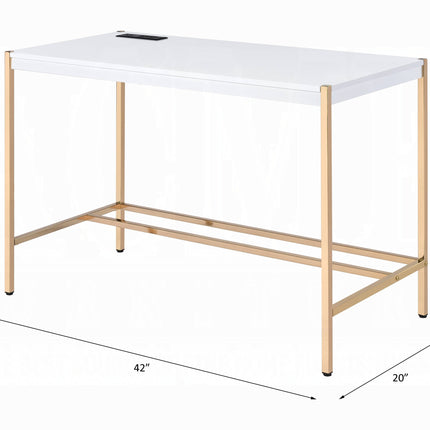 Lunar Elegant Multi-Purpose Desk w/USB Port - White/Gold