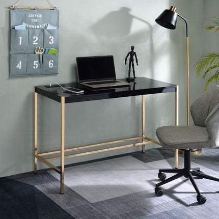 Lunar Elegant Multi-Purpose Desk w/USB Port - Black/Gold