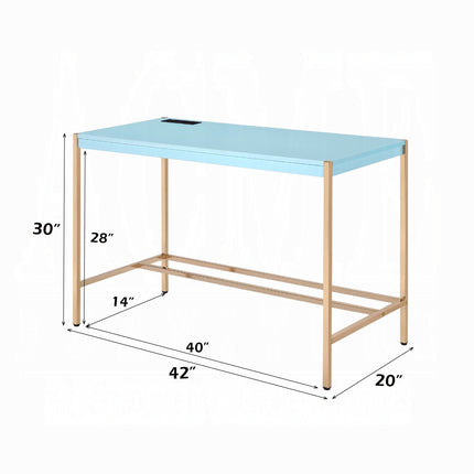 Lunar Elegant Multi-Purpose Desk w/USB Port - Aqua/Gold