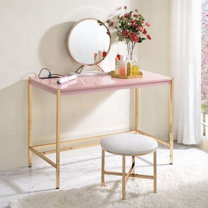 Lunar Elegant Multi-Purpose Desk w/USB Port - Pink/Gold