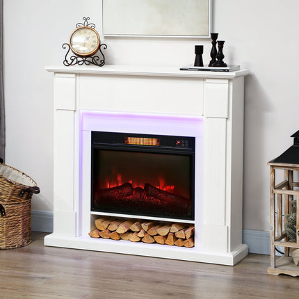 Aubrey 41" Electric Fireplace with Mantel and Adjustable 3D Flame Effect -White