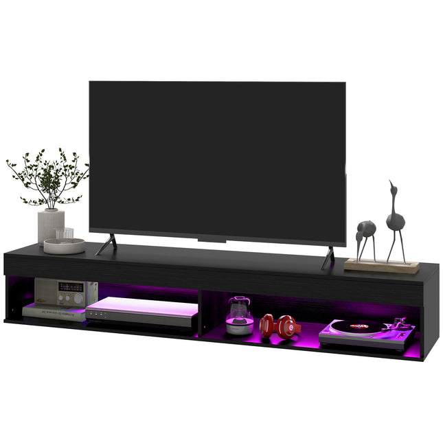 Lane Modern Wall Mounted TV Stand with Storage and LED Lights-Black