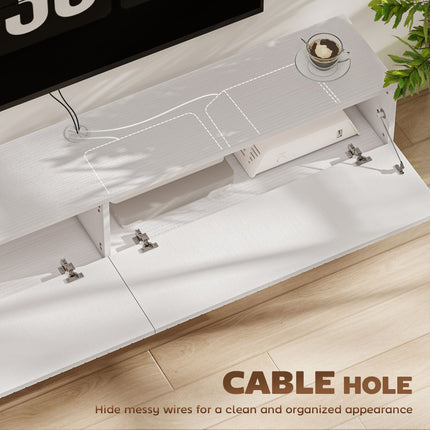 Jesse 55" Floating TV Stand with 2 Fluted Flip-Down Doors for TVs up to 72"-White