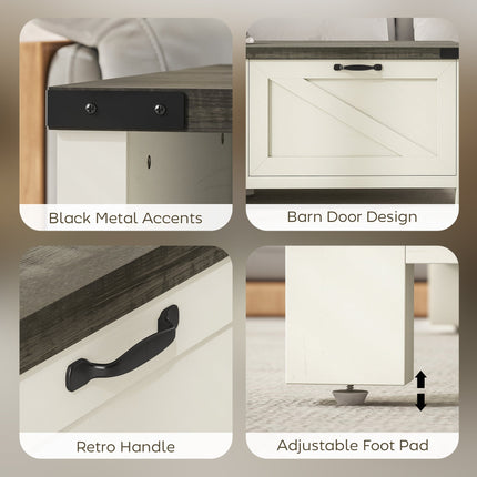 Lowen Farmhouse Coffee Table with Drawer and Open Storage Shelf-Distressed Grey/White