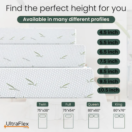 UltraFlex RestEasy- Reversible Gel-Infused Foam Mattress, Ideal for Bunk Beds, Trundle Beds, Caravans, RV, Bamboo Feel, CertiPUR-US® Certified, Medium Firmness, Conveniently Boxed (Made in Canada)
