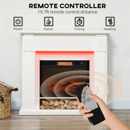 Aubrey 41" Electric Fireplace with Mantel and Adjustable 3D Flame Effect -White