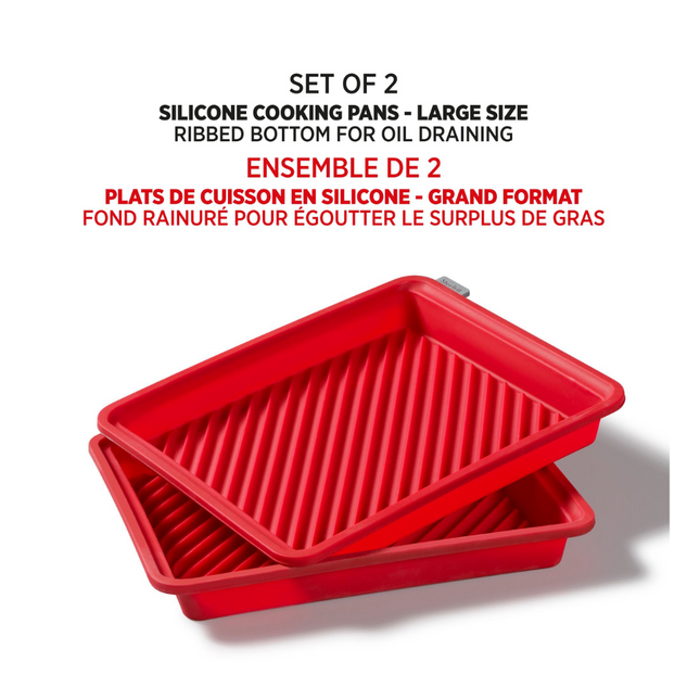 Ensemble de 2 plats de cuisson Starfrit en silicone avec structure métallique intégrée - large - fond rainuré - rouge -