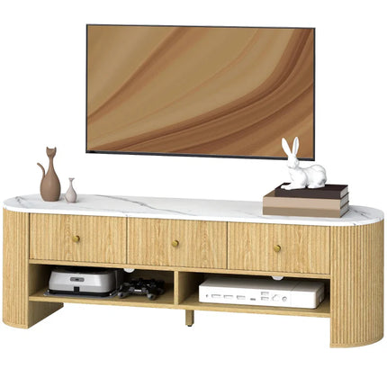 Colby Modern TV Stand with Marble-Effect Top and Storage Drawers-Natural