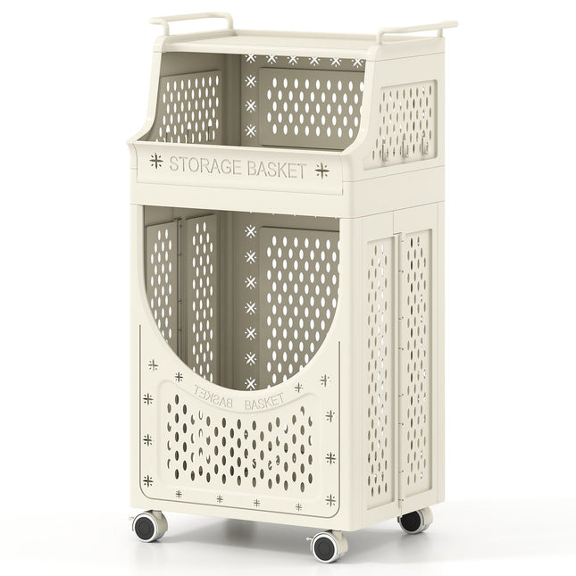 3-Tier Laundry Cart Folding Hamper with Lockable Wheels