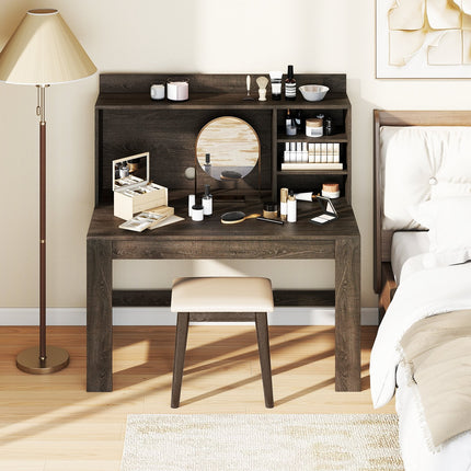 Modern Computer Desk with Hutch and Storage Shelves-Black