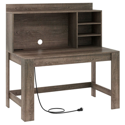 Modern Computer Desk with Hutch and Storage Shelves-Black