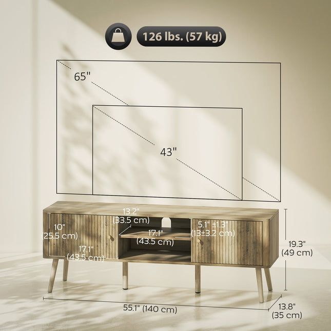 Birch TV Stand for Televisions up to 65" with Adjustable Shelves and Pine Wood Legs-Oak