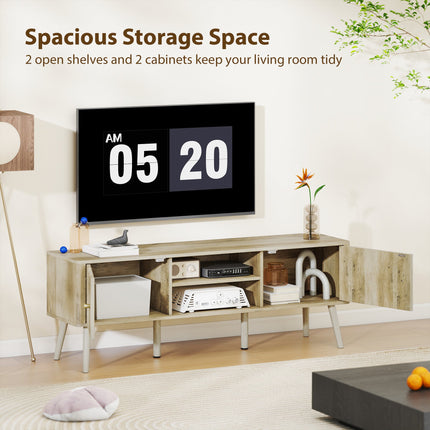 Birch TV Stand for Televisions up to 65" with Adjustable Shelves and Pine Wood Legs-Oak