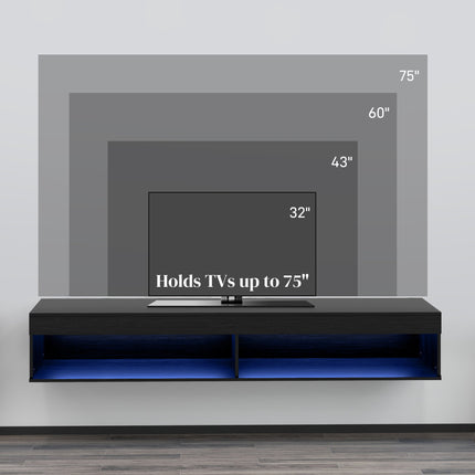 Lane Modern Wall Mounted TV Stand with Storage and LED Lights-Black