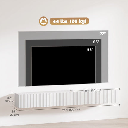 Jesse 71" Floating TV Stand with 2 Fluted Flip-Down Doors for TVs up to 75"-White