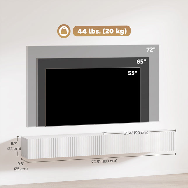 Jesse 71" Floating TV Stand with 2 Fluted Flip-Down Doors for TVs up to 75"-White